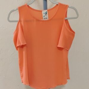 Lily Bleu Girls Vibrant Peach/Orange Pickaboo Shoulder Blouse Size L(14)